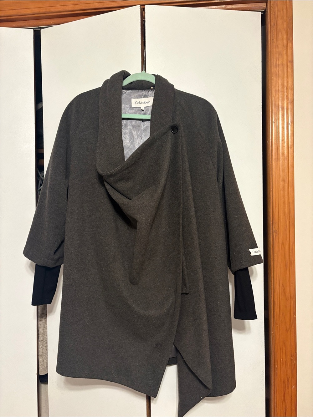 Calvin Klein Charcoal Draped Shawl-Collar coat